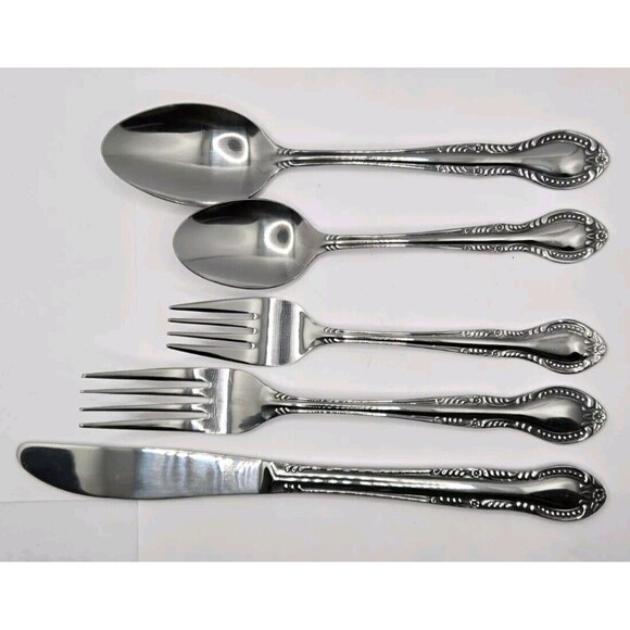 Vintage Stainless Flatware Spoon Knife Fork Columbia Japan Beaded Edge Set of 4 - Picture 2 of 10